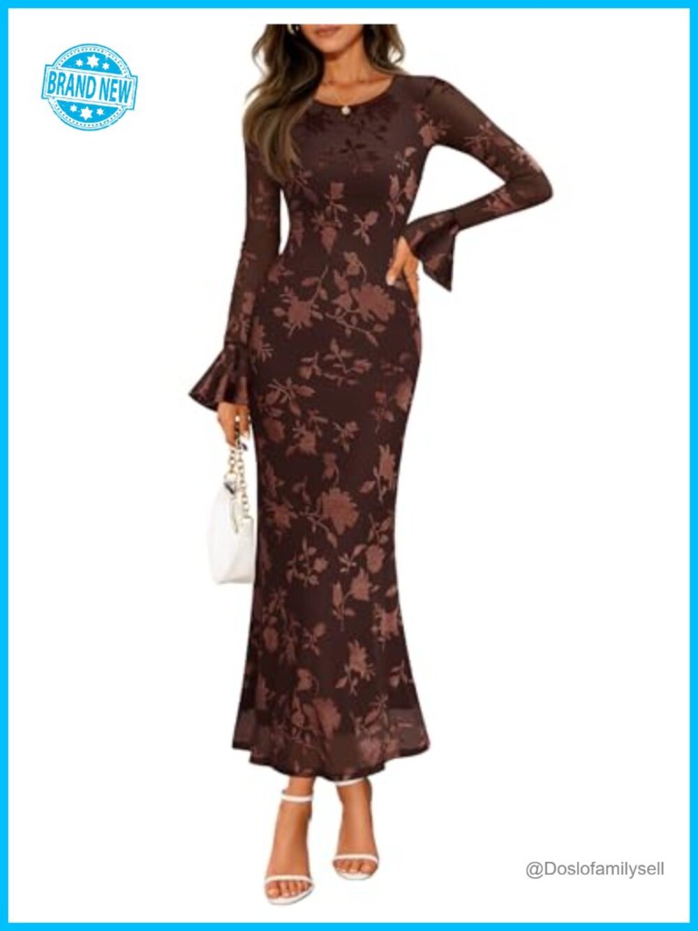 ZESICA Women's Bell Sleeve Bodycon Maxi Dress Wedding Guest Fall
